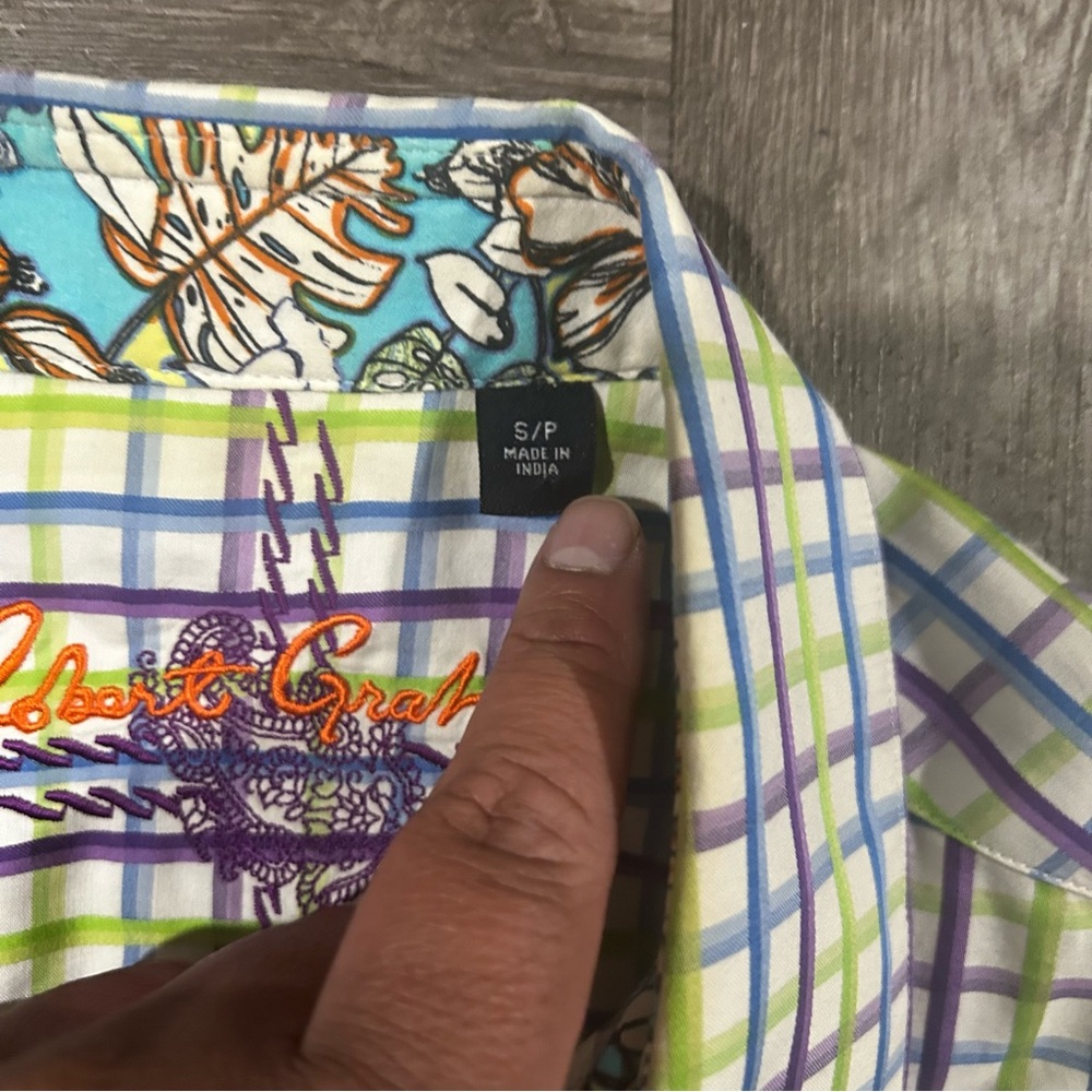 Mens Robert Graham Purple/Green/Blue Plaid Long Sleeve Dress Shirt Size Small - Picture 4 of 11